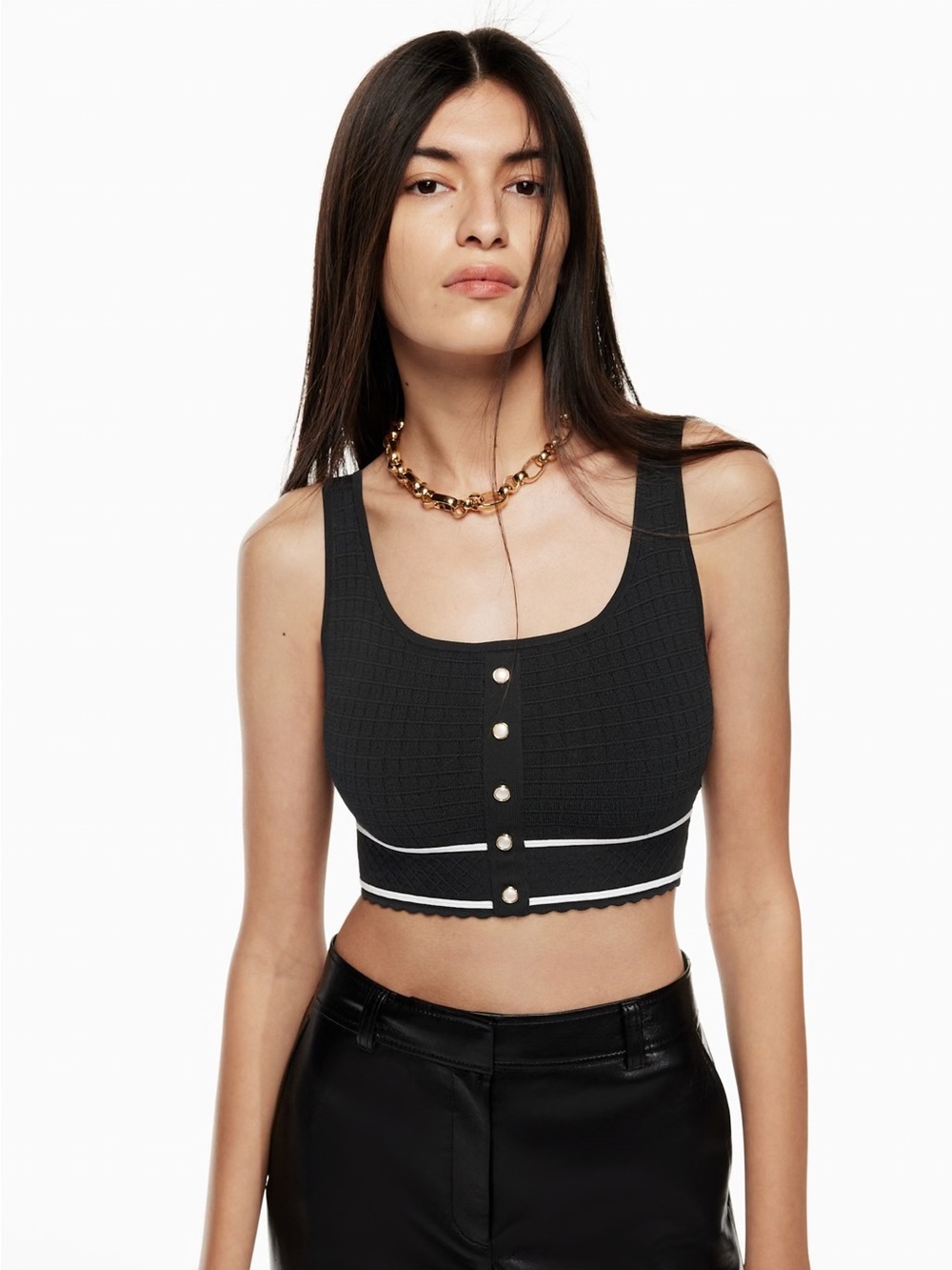 Aritzia Babaton Black Sculpt Knit Button Tank